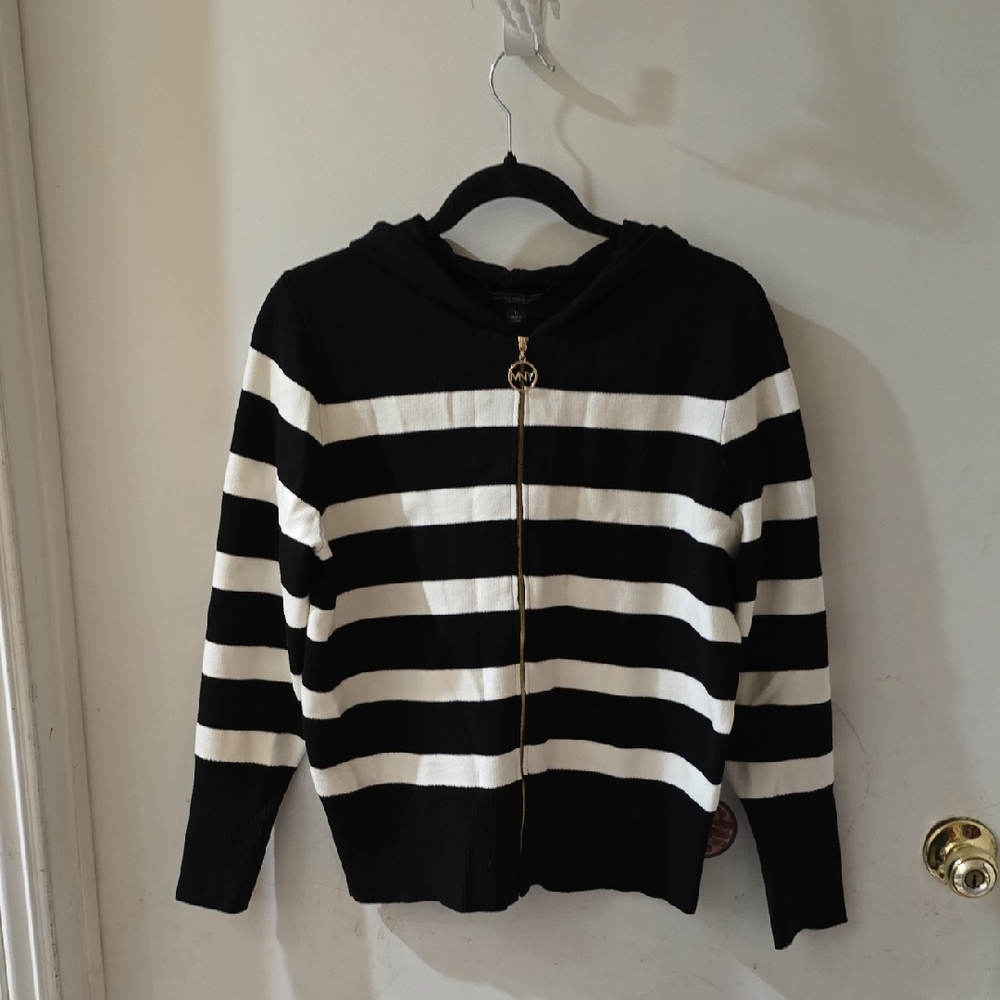 Marc New York Black and White Zip-Up Sweater